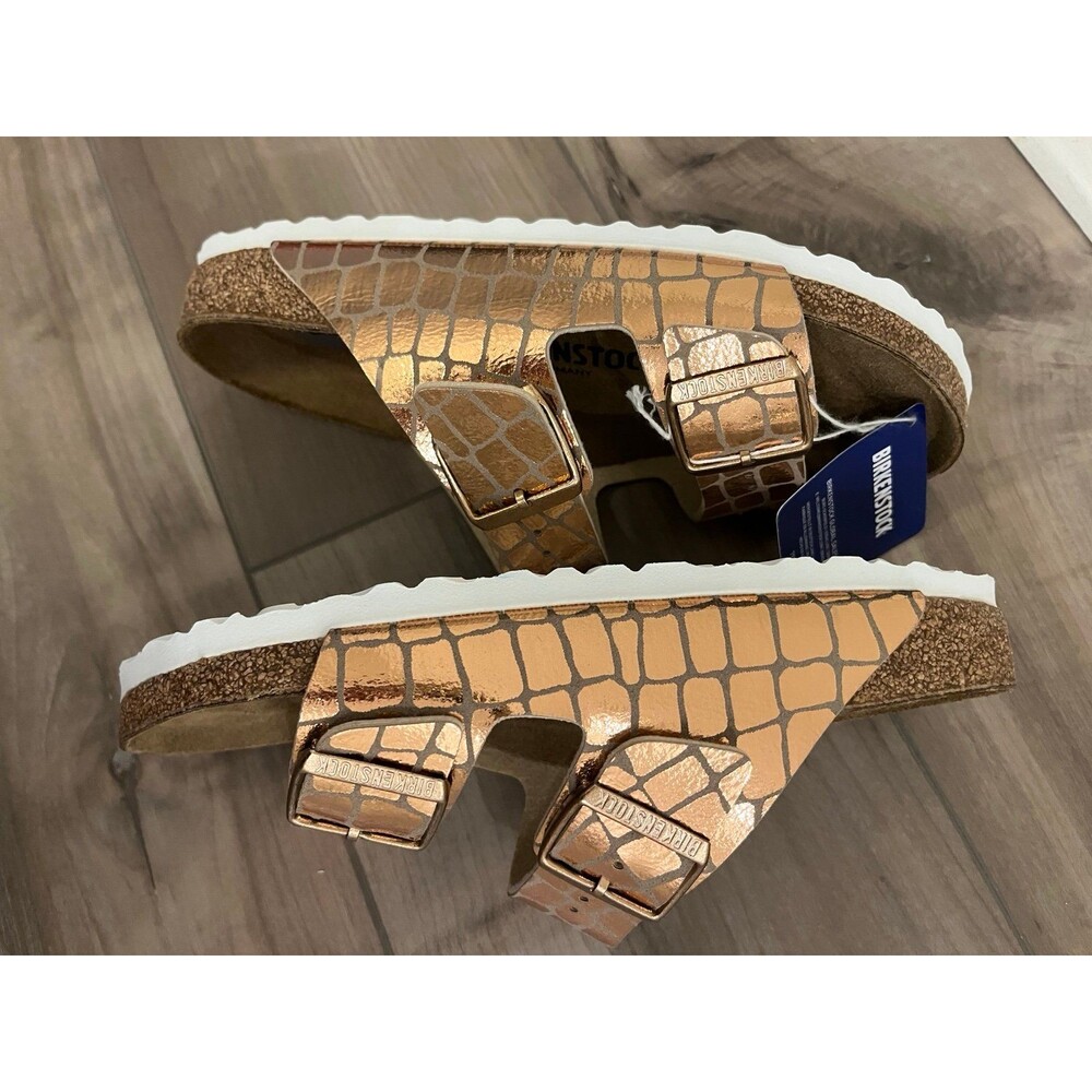 Birkenstock Women Sandals Copper Arizona Gator Gleam 2Strap Comfort Sz38 US7-7.5 - Picture 3 of 6